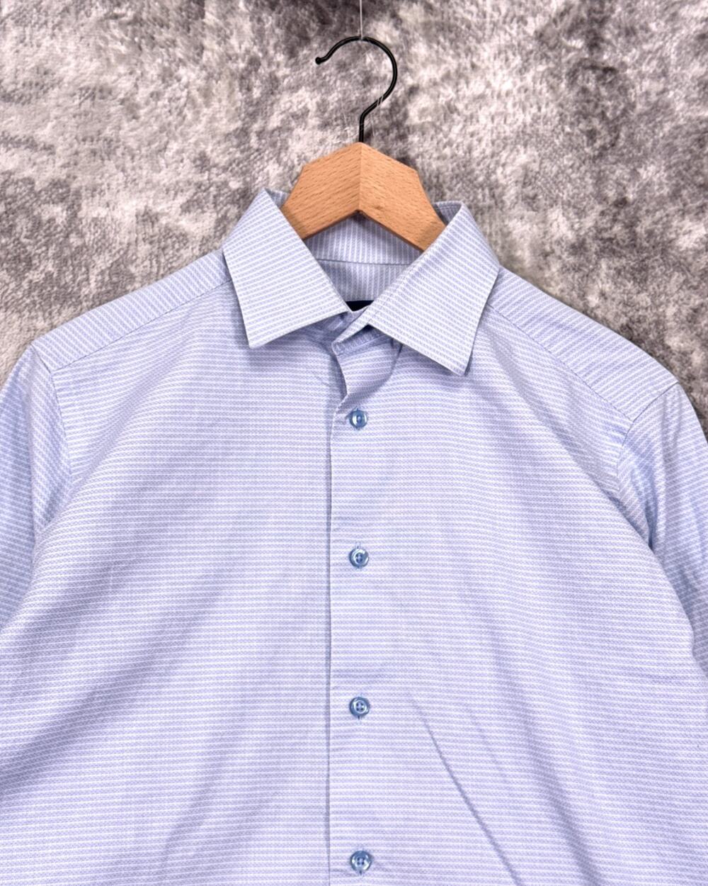 David Donahue Trim Fit Dress Shirt 15.5 34/35 Mens Blue Luxury Woven Cotton